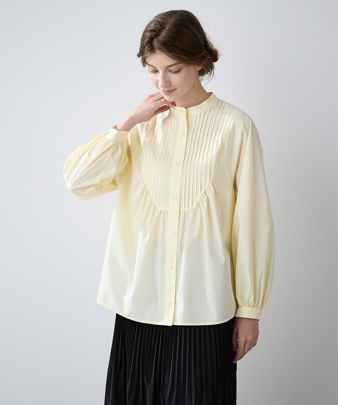 スタンドネック ピンタックブラウス LE SOUK HOLIDAY｜クロスプラス