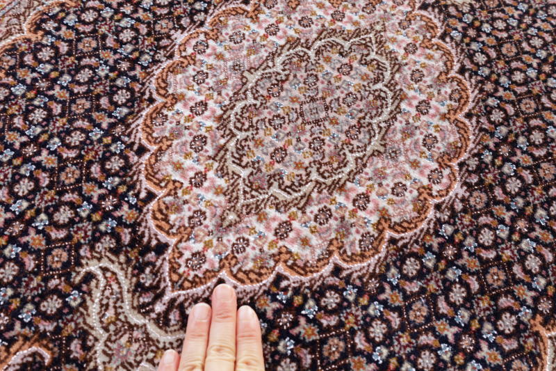 ペルシャ絨毯 タブリーズ産 玄関マット cp19855 ウール＆シルク、マヒ