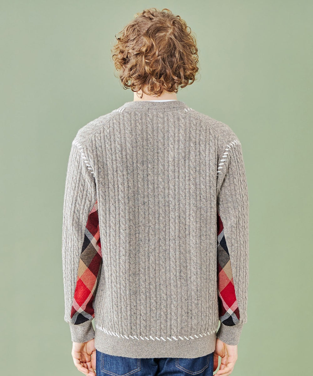 WEB・一部店舗限定】パーシャルチェックケーブルカーディガン（WEB限定