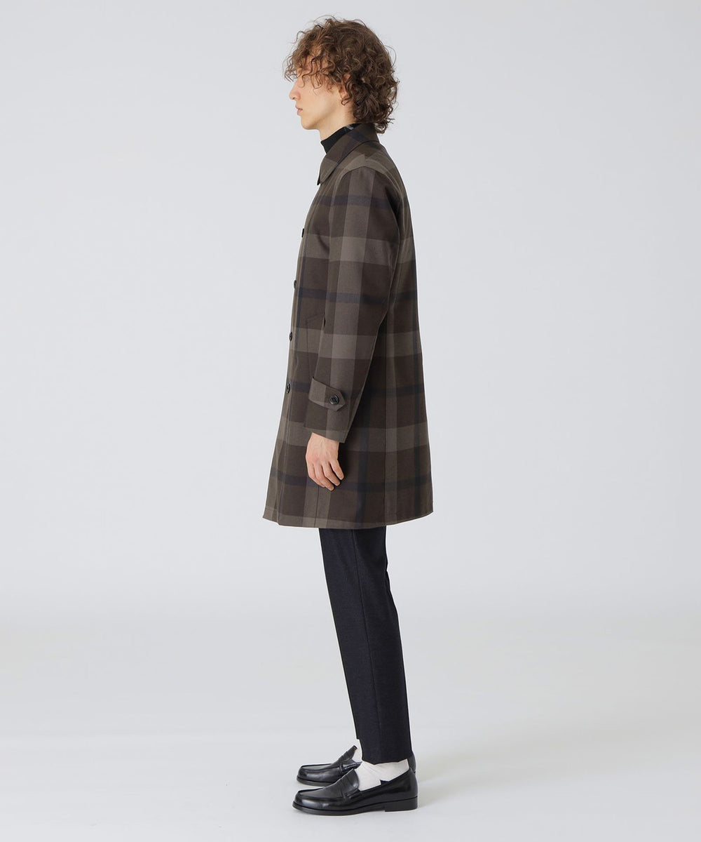 テクニカルウールクレストブリッジチェックステンカラーコート（コート