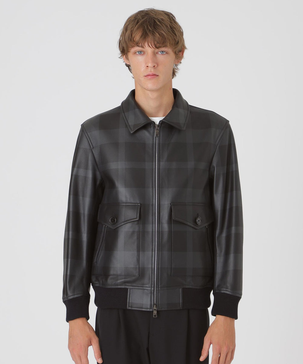 クレストブリッジチェックレザーフライトジャケット（ブルゾン