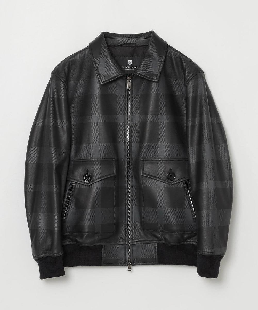 クレストブリッジチェックレザーフライトジャケット（ブルゾン