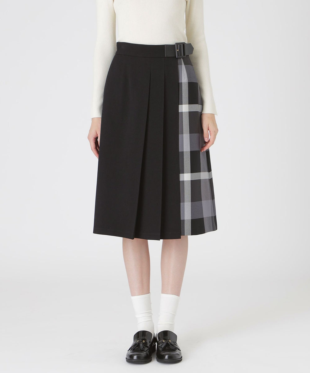 ウールライクツイルパーシャルチェックスカート（スカート）｜BLUE