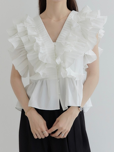 RE ARRIVAL】 ruffle frill blouse / white amel