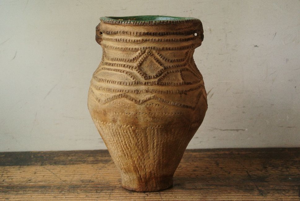 札幌陶園（琴窯）山田昌雄 蝦夷古代縄文壷 - アンティーク雑貨・古道具