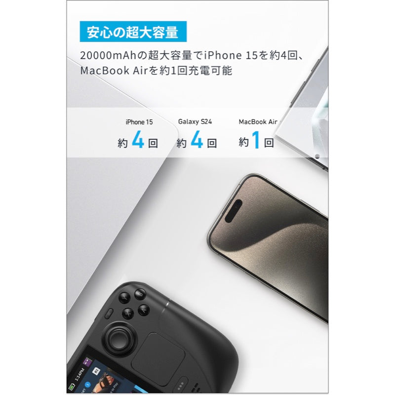 Anker Power Bank (20000mAh, 87W, Built-In USB-C ケーブル