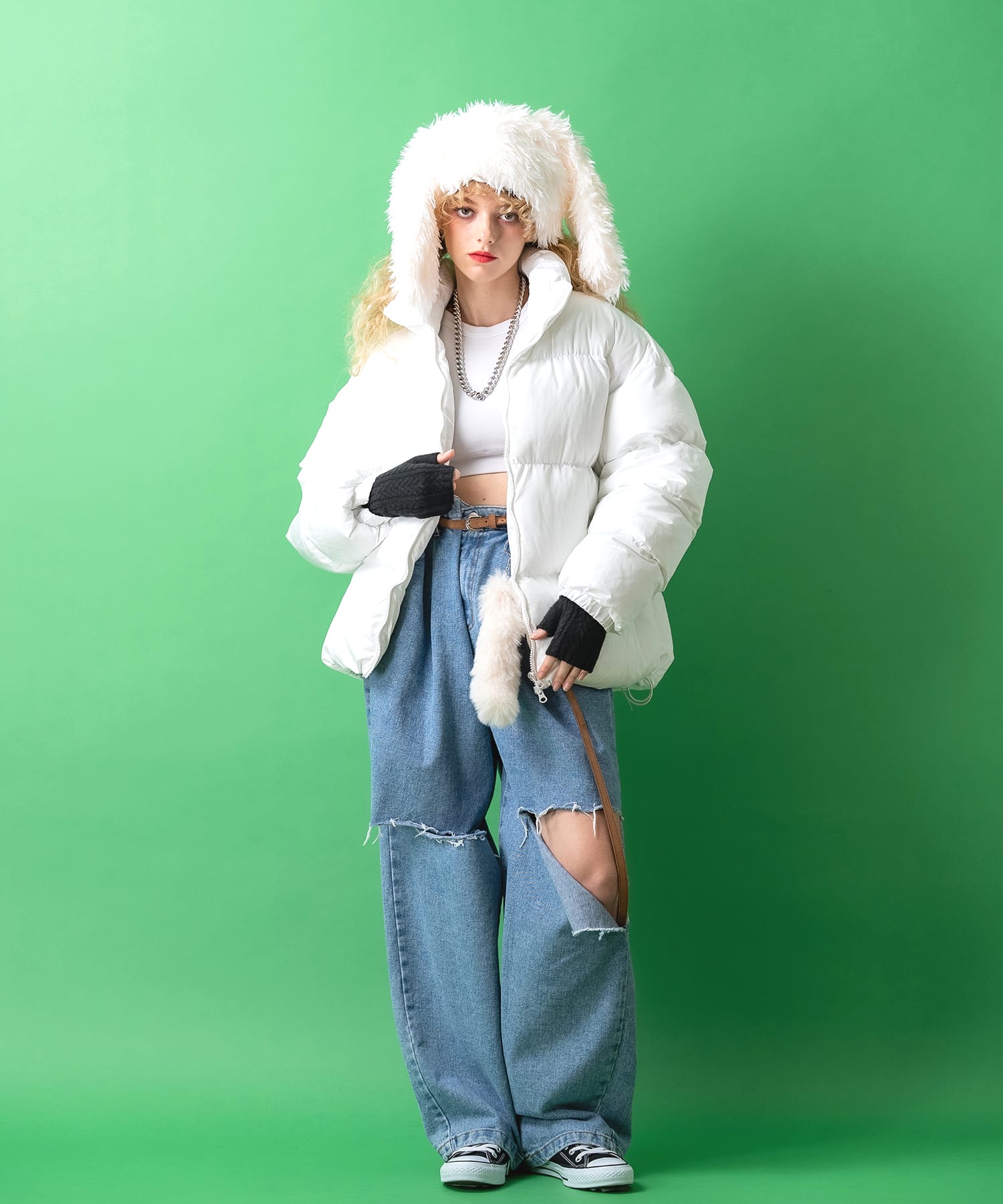 ケーブルニットフィンガーレス手袋 / 指ぬき手袋 グローブ レディース