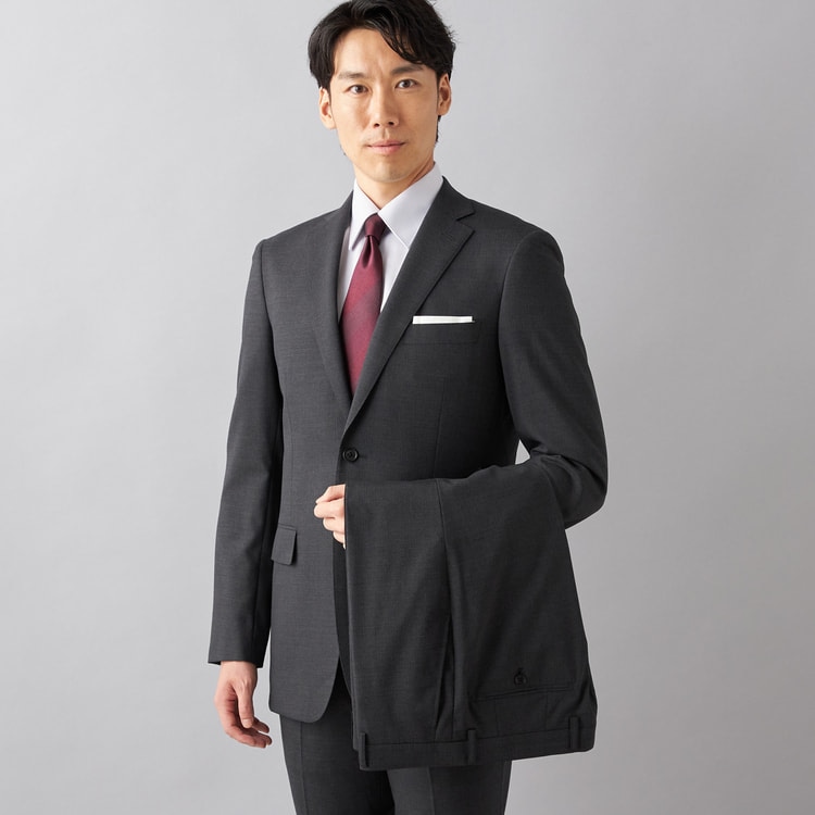 洗える ストレッチ 2パンツスーツ チャコールグレーシャドーストライプ