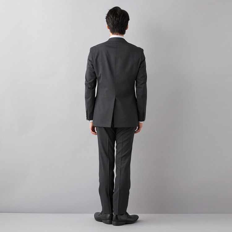 洗える ストレッチ 2パンツスーツ チャコールグレーシャドーストライプ