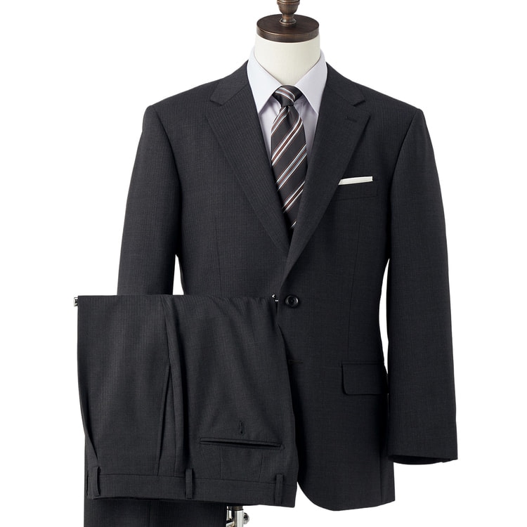 特価】【WEB限定商品】日本製 上質ウールブレンドスーツ グレー織柄