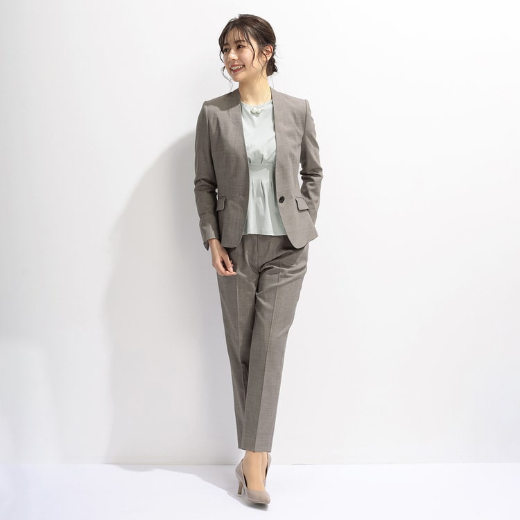 アウトレット】洗えるキレイスーツ グレージュシャーク ノーカラー