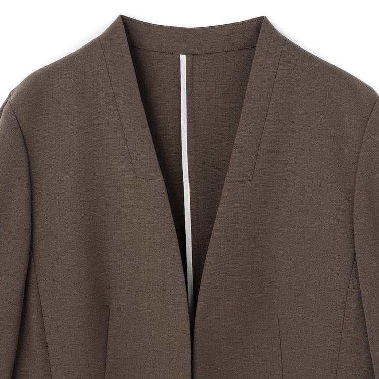 アウトレット】2wayストレッチ トロピカルノーカラージャケット 茶