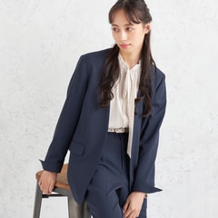 Oggiコラボ 2Wayストレッチツイル ノーカラージャケット 紺