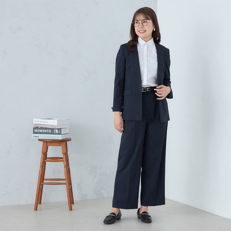 Oggiコラボ 2Wayストレッチツイル ノーカラージャケット 紺