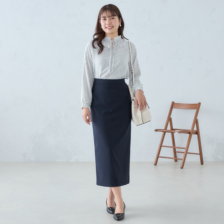 Oggiコラボ 2Wayストレッチツイル ロングタイトスカート 紺