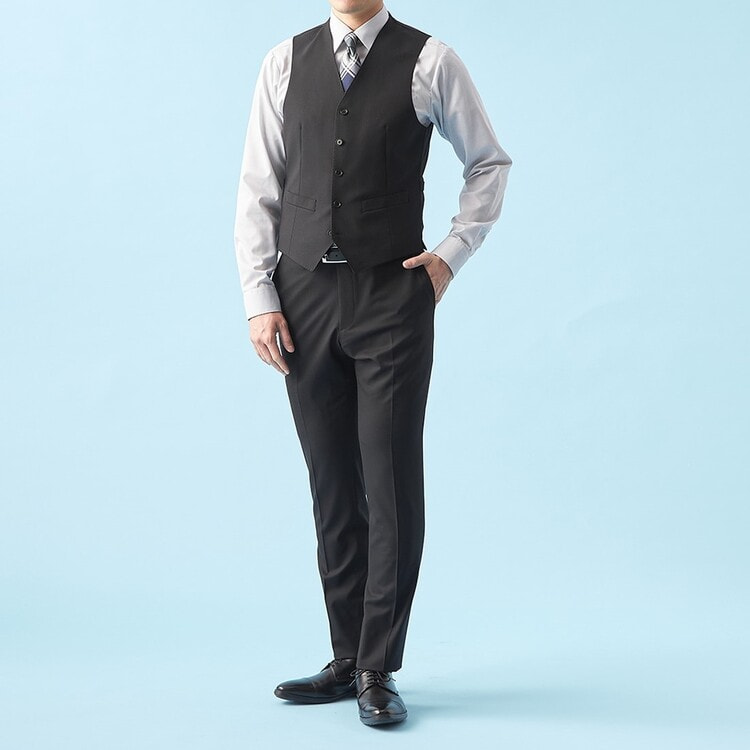 QOS】 洗える 黒シャドー ベスト スリム LES MUES セットアップ着