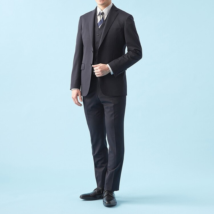 QOS】洗える 紺無地 ノータックパンツ LES MUES セットアップ着用可