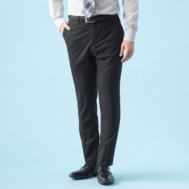 QOS】 洗える 黒シャドー ノータックパンツ LES MUES セットアップ