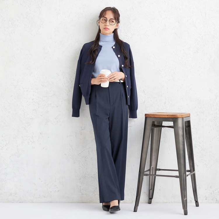 Oggiコラボ 2Wayストレッチツイル ワイドパンツ 紺 セットアップ着用可