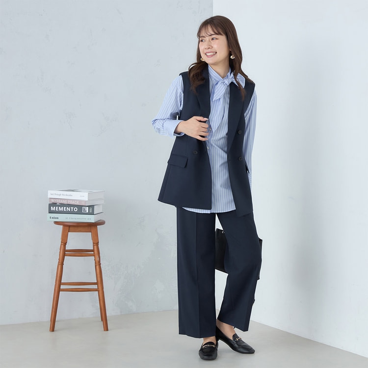 Oggiコラボ 2Wayストレッチツイル ワイドパンツ 紺 セットアップ着用可