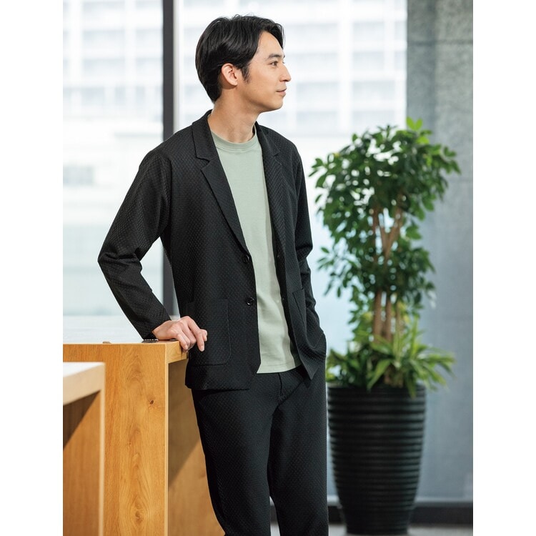 パジャマスーツ】プレミアム 裾上げ済 市松ニットパンツ 黒