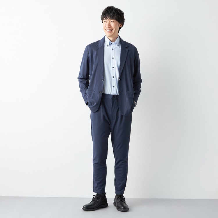 パジャマスーツ】リラックス 冷感ジャージーパンツ 紺 セットアップ