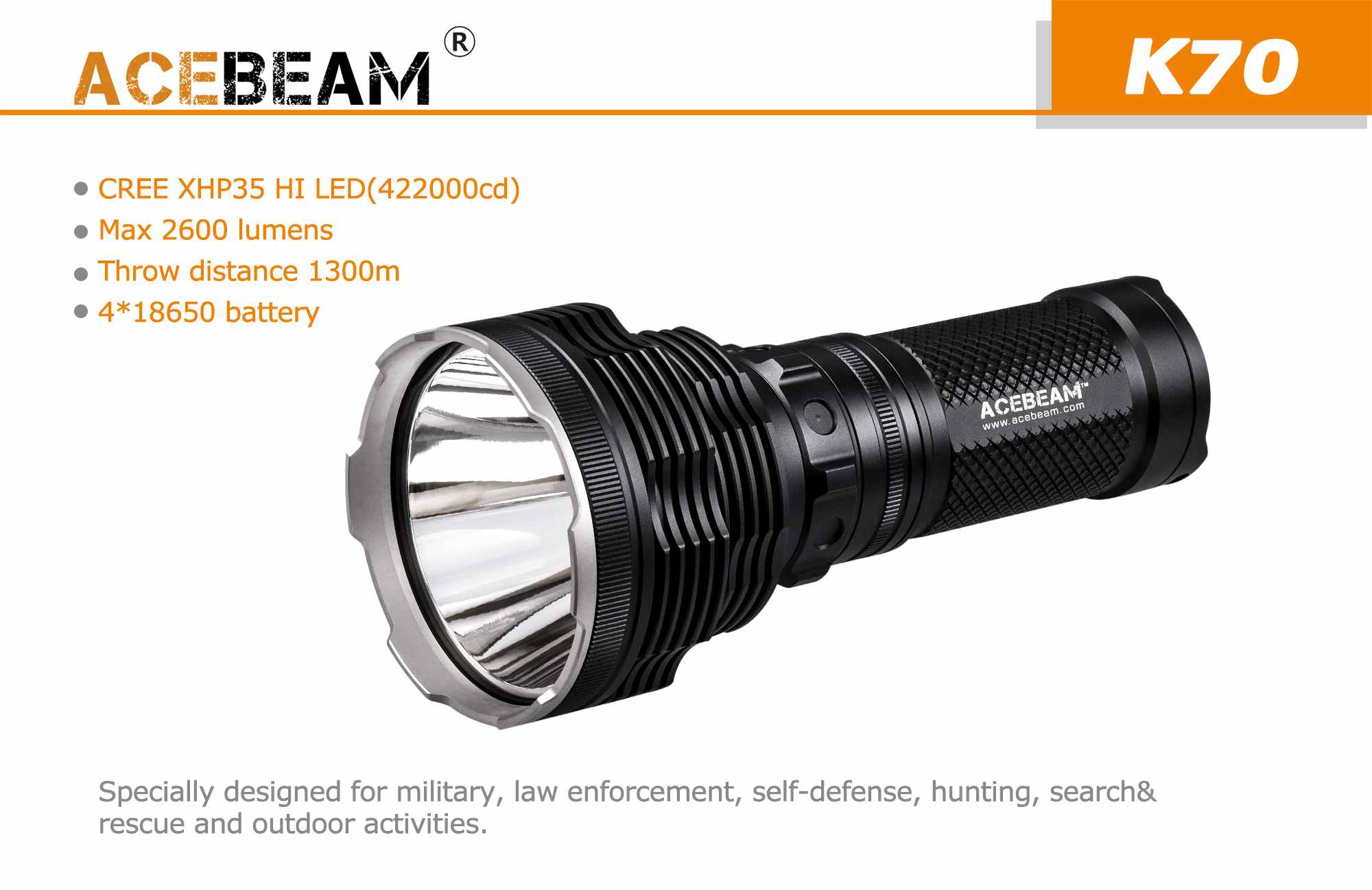 K70 High Intensity Flashlight|Acebeam® Official Store |High