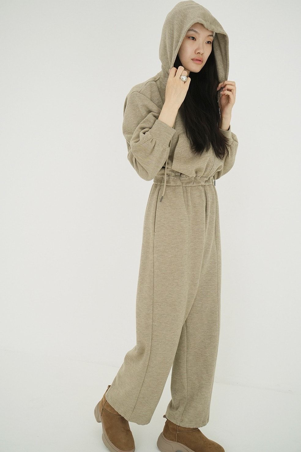 CLANE - フーディー付きオールインワン (BEIGE) | HOODED SWEAT ALL IN