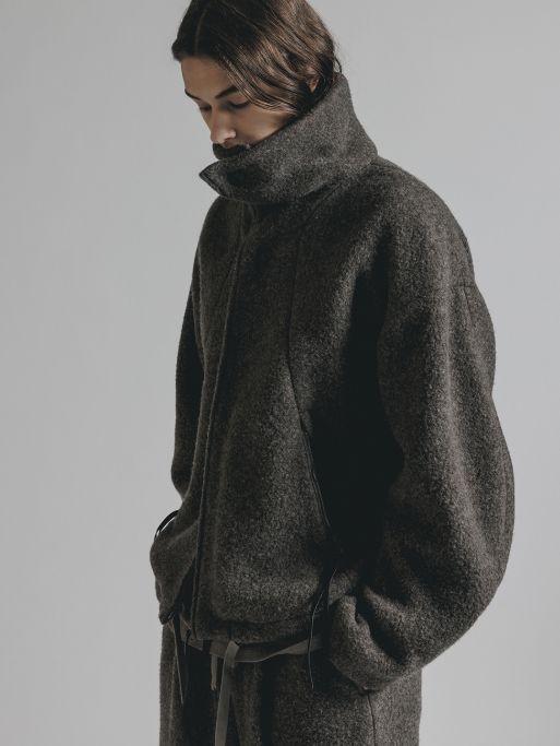 The Viridi-anne - ウールパイル ハイネックジャケット (B-GRAYBEIGE