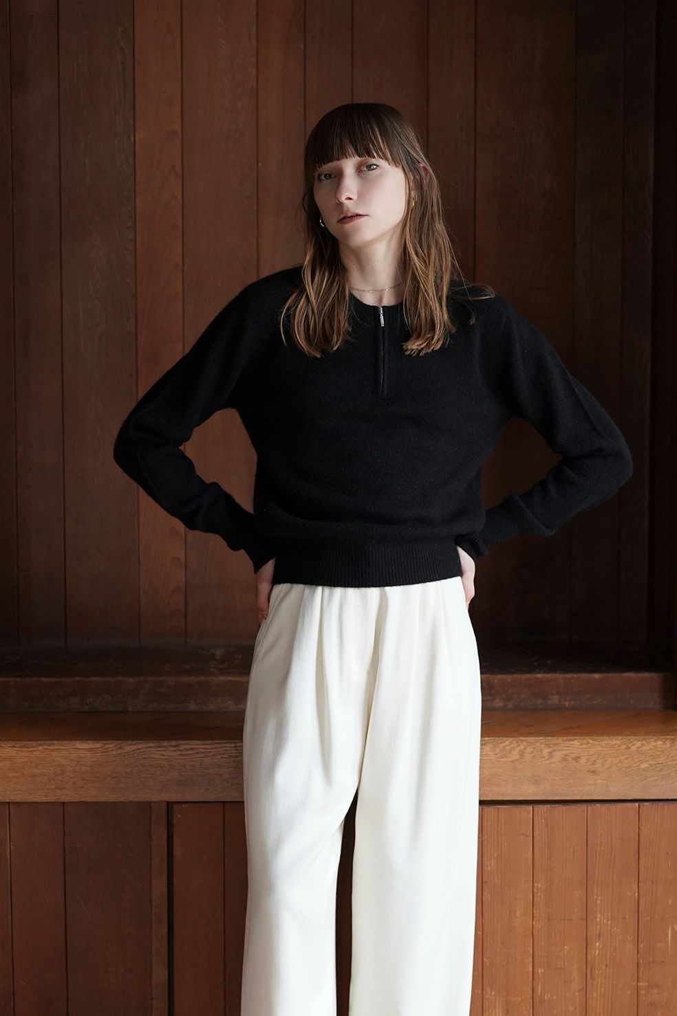 CLANE - ダブルフェイス ヤク ニットトップス - W FACE HALF ZIP YAK