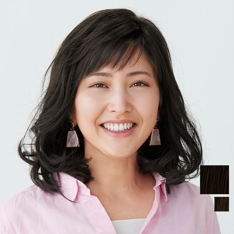 フルウィッグ】(人毛ミックス)ロングカール［ナチュラルブラック