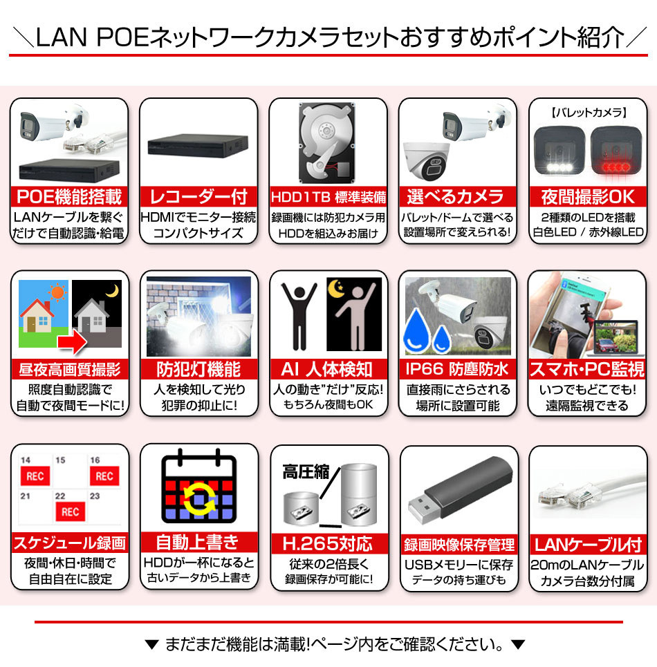 防犯カメラ 屋外 21.5インチモニターセット 録画機能付き AI人体検知