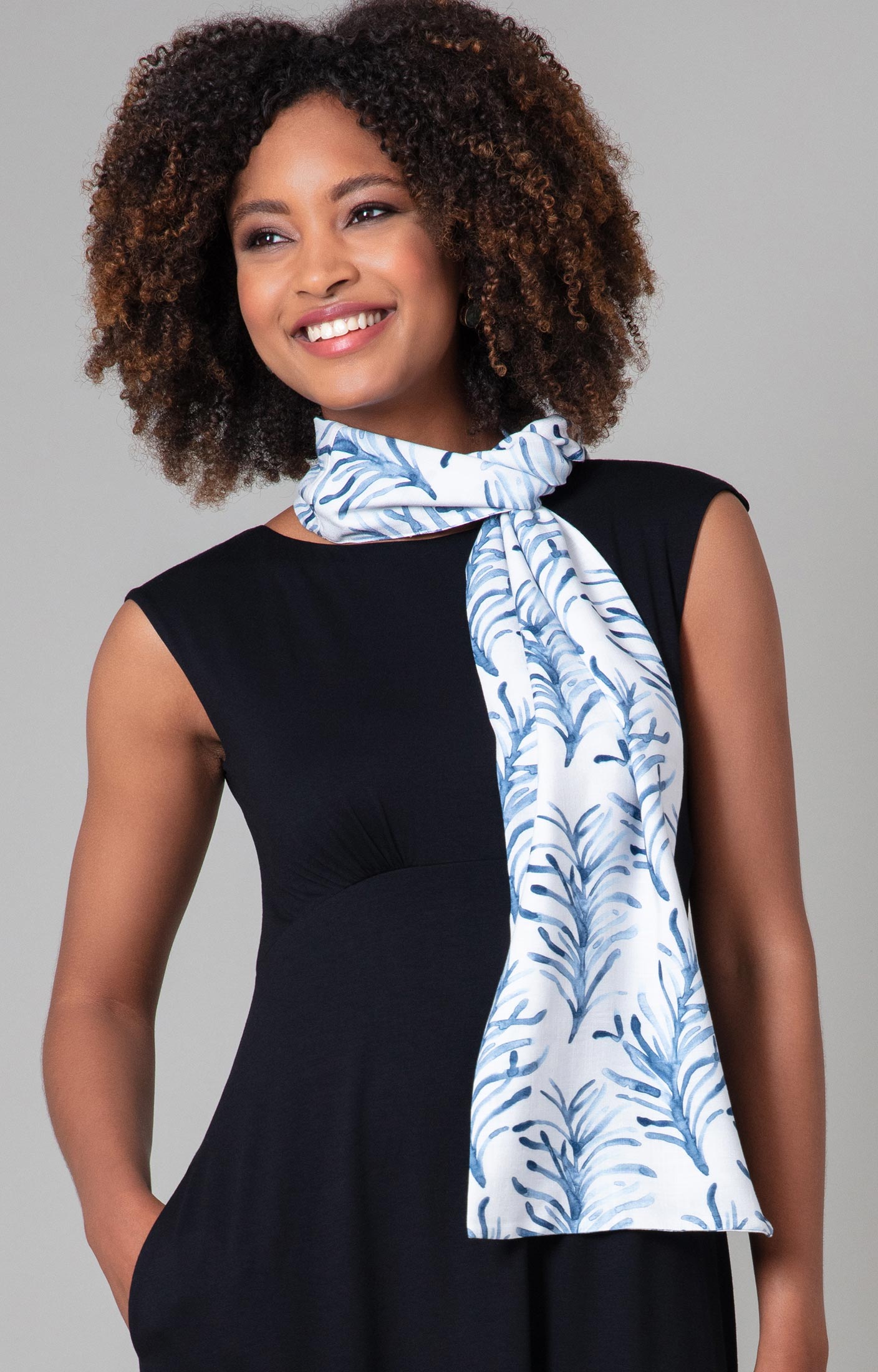 Azra Woven Scarf (Blue and White Floral) - Wedding Dresses