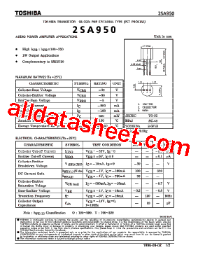 A950 Marking, 2SA950 Datasheet(PDF) - Toshiba Semiconductor