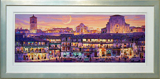 笹倉鉄平 マヨール広場 中古 大判 高級額装アートポスター 笹倉鉄平