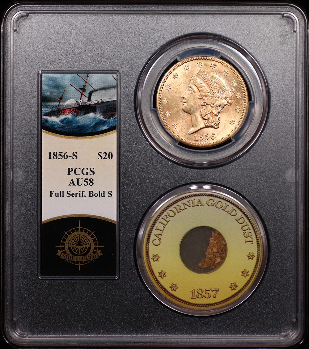 1856-S $20 Liberty Head Double Eagle – PCGS AU58 “Full Serif, Bold
