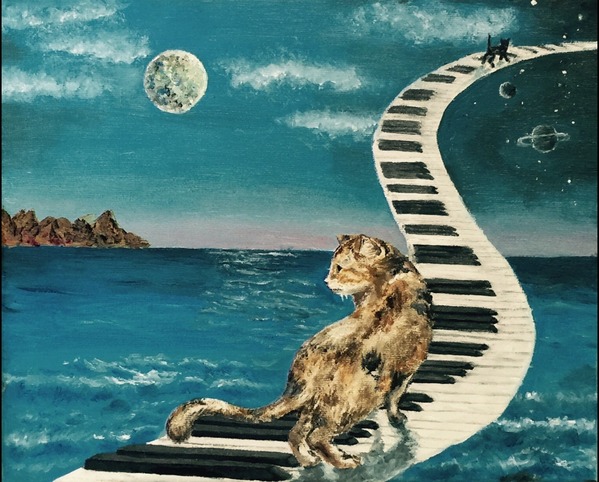 ピアノの階段を上る猫」 by Tアート｜Artmeter｜暮らしを彩るアートが