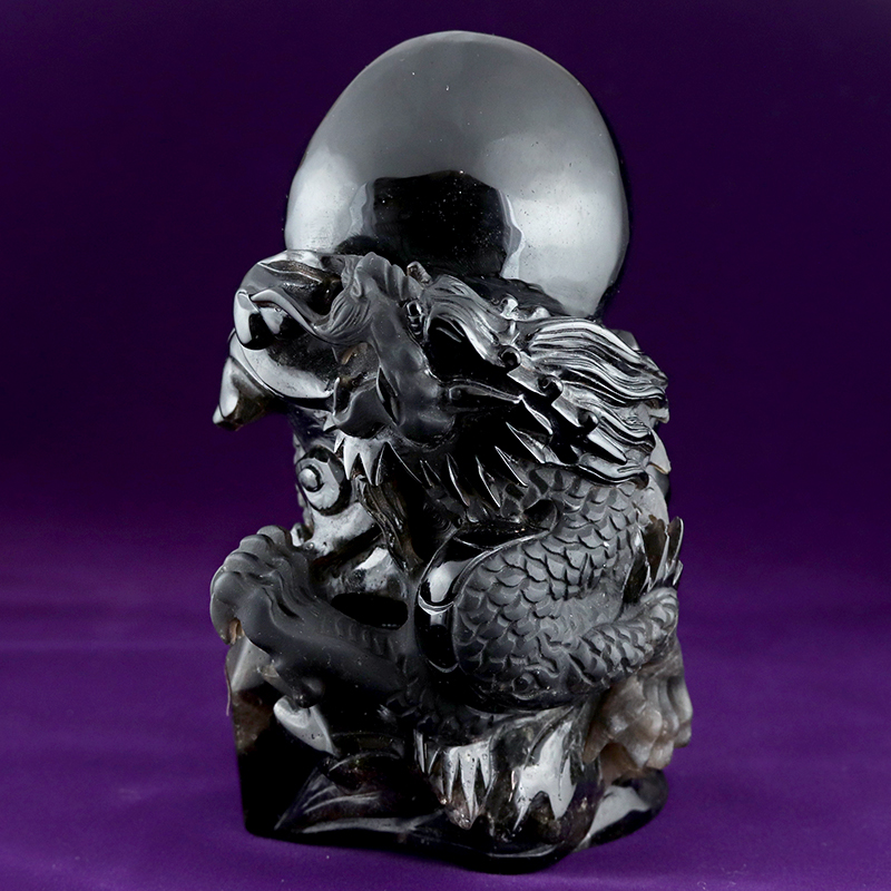 特選品】黒水晶彫り物（龍）SA（箱・台座付き）-001水晶クラスター
