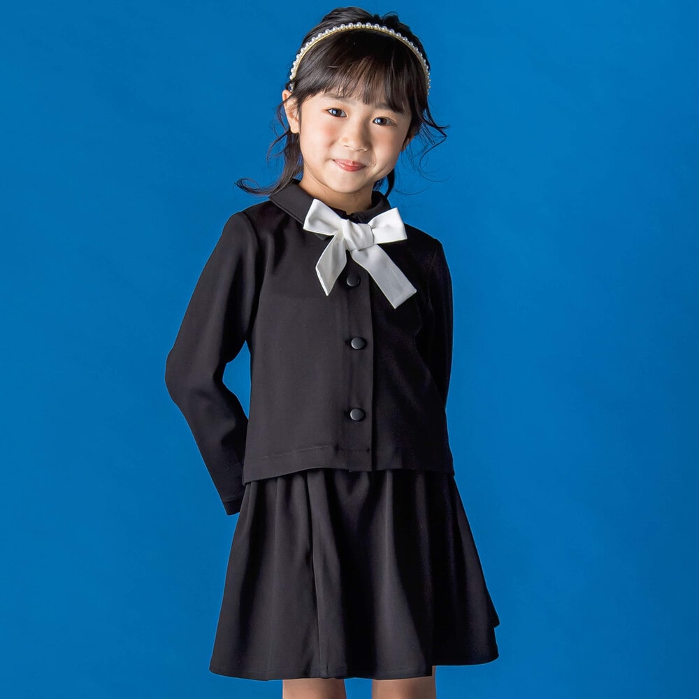 お揃い】リボン付きチェック無地フォーマルスーツ上下セット(110~130cm