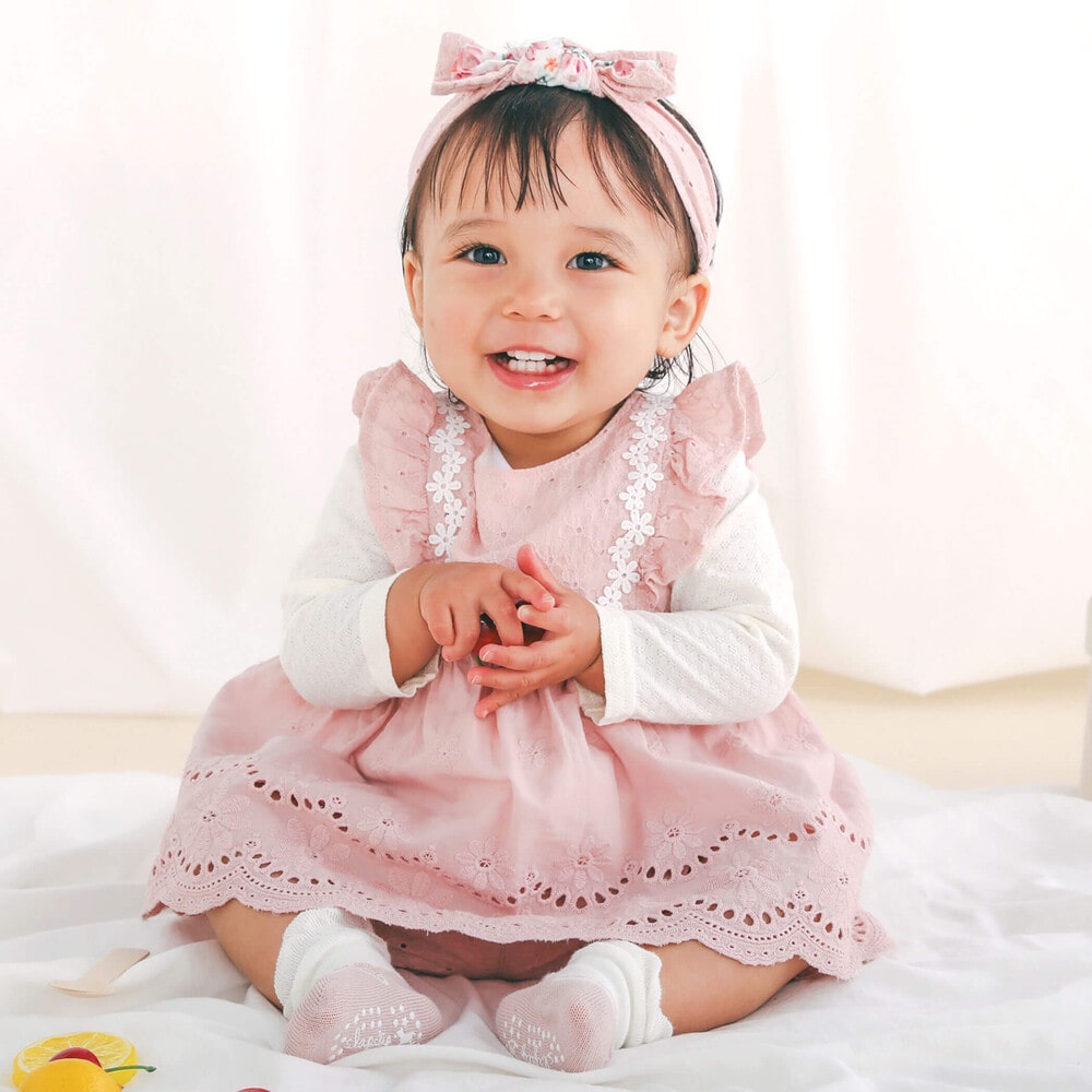 お花レーススカラップ裾ワンピース+ブルマ2点セットベビー(70~80cm)(ﾜﾝ