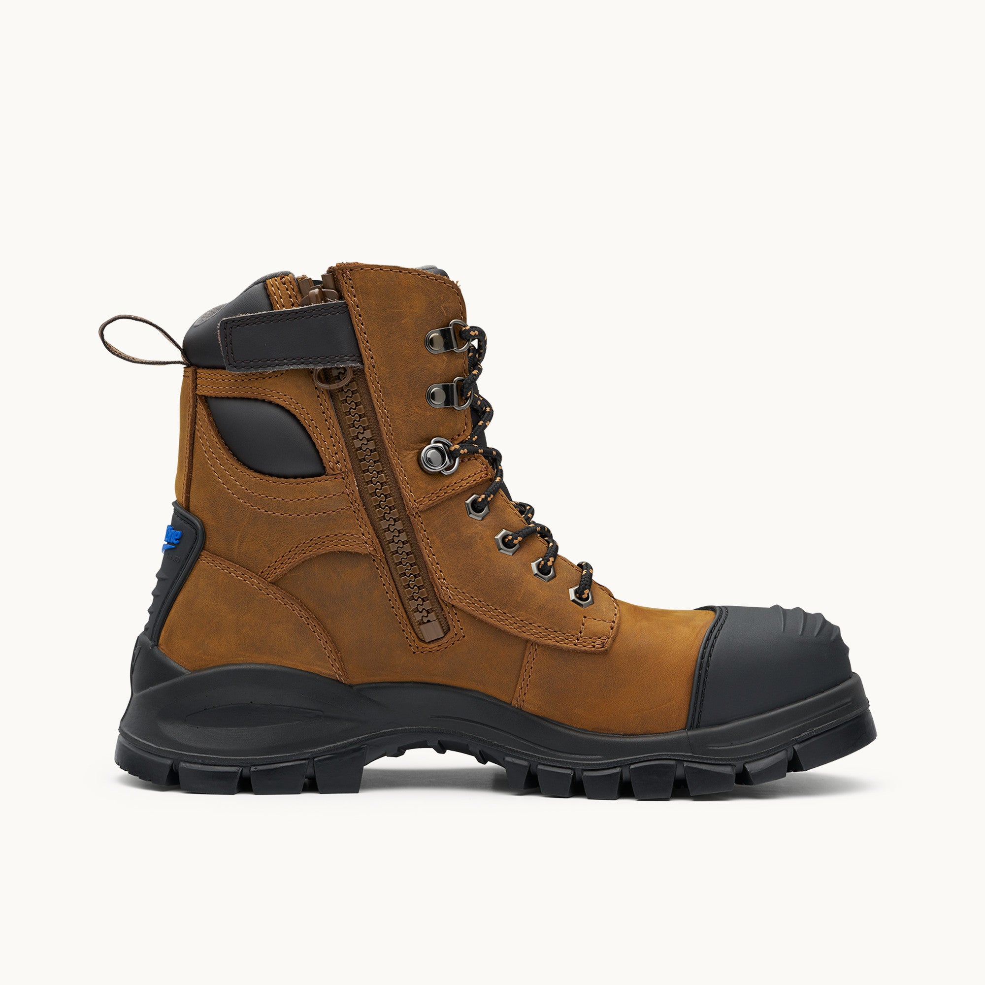 Saddle Brown Premium Leather Zip Up Boots, Work Series 983