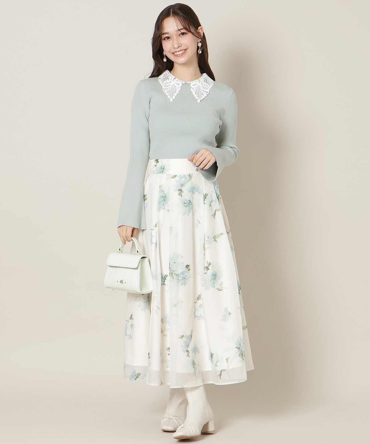 フラワープリントシアータックスカート(F ホワイト): WILLSELECTION