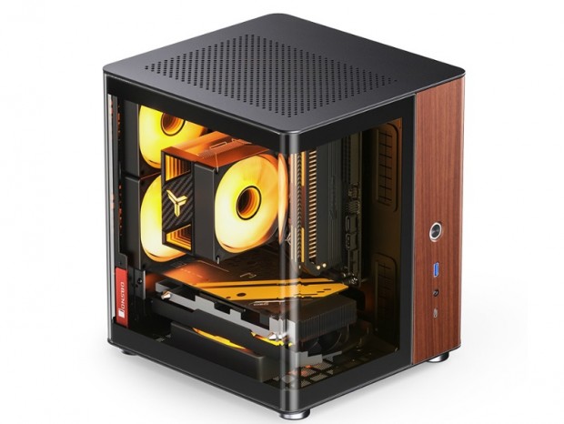 曲面強化ガラスと天然木を採用したMini-ITXケース、JONSBO「TK-0