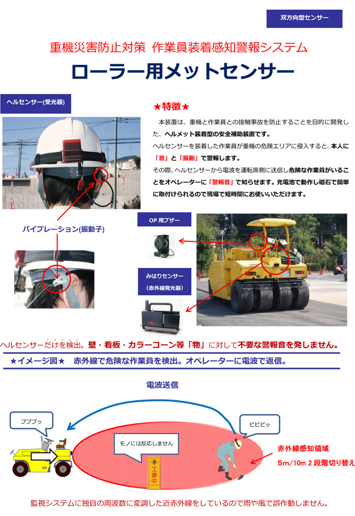 作業員装着感知警報システム ローラー用メットセンサー 基本セット 山