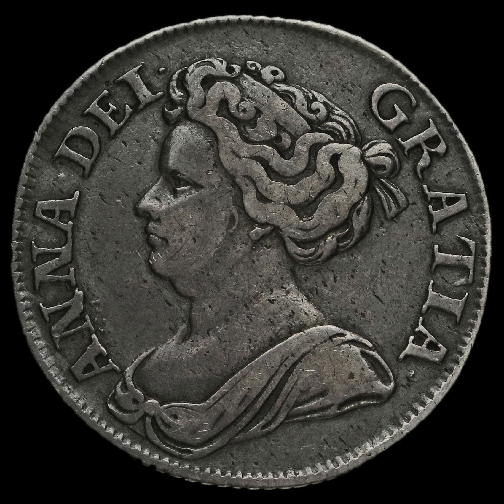 1711 Queen Anne Early Milled Silver Shilling, Fourth Bust, VF