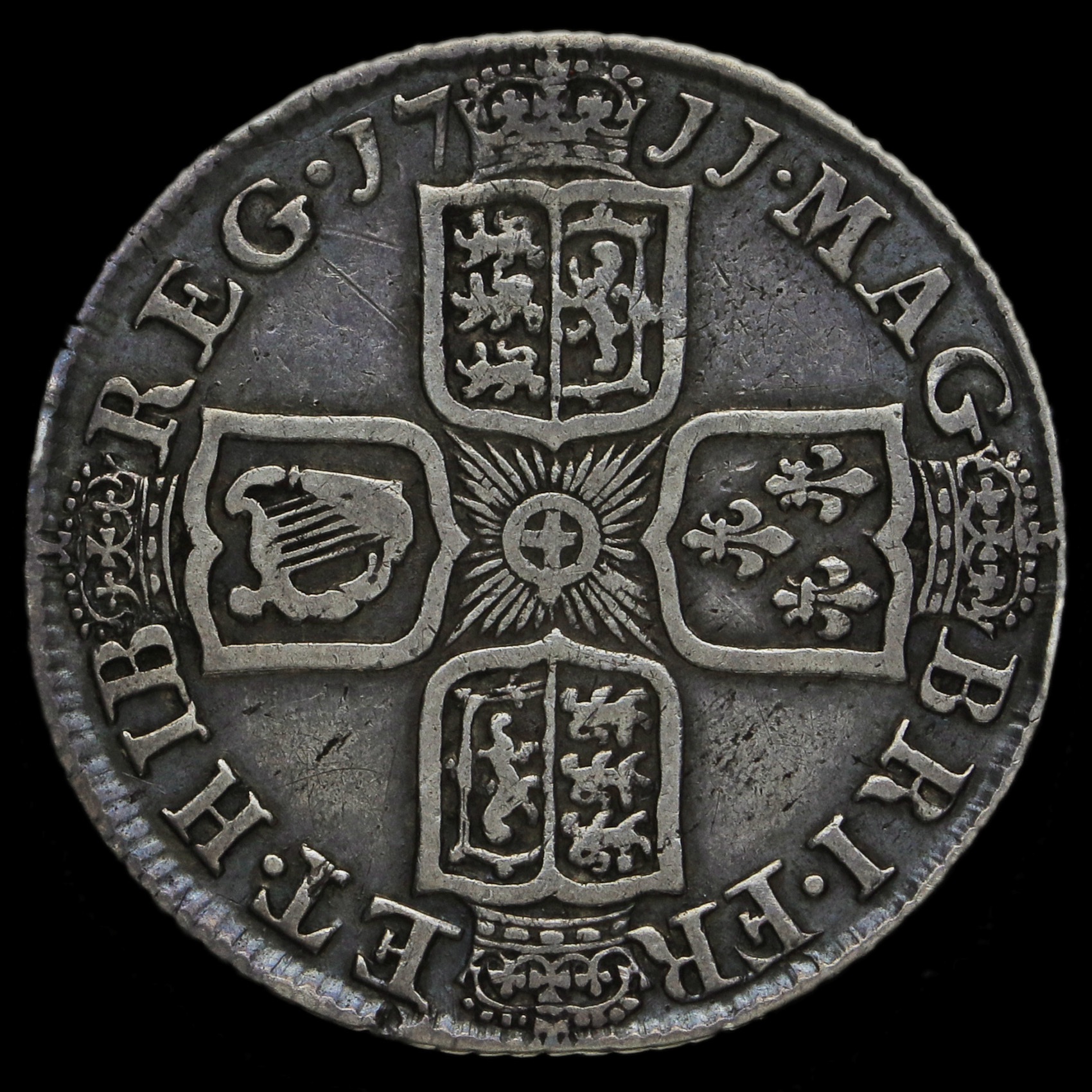 1711 Queen Anne Early Milled Silver Shilling, Fourth Bust, VF