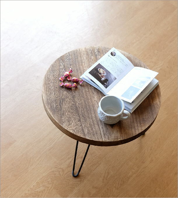 ちゃぶ台 折りたたみ 丸テーブル ローテーブル 木製 アイアン 天然木