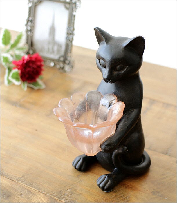 猫 置物 オブジェ アンティーク レトロ アジアン LEDライト 小物 花