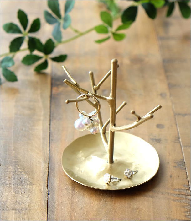 アクセサリースタンド おしゃれ かわいい ツリー トレー付き 小さめ