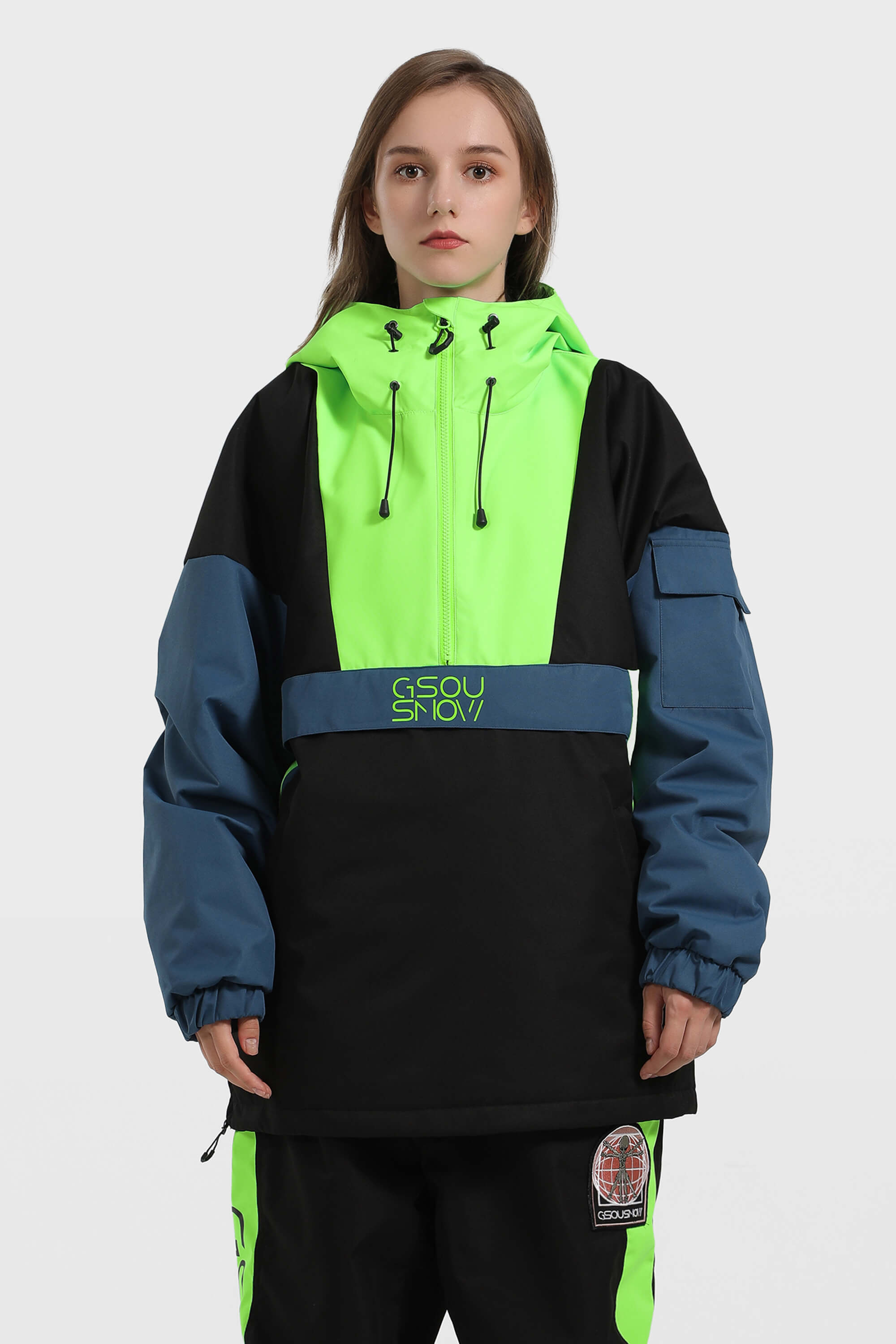 Women's White & Black Kangaroo Pocket Waterproof Baggy Snowboard